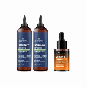 Botanic Hearth Rosemary Hair Oil 6.7 fl oz x 2 with Vitamin C face Serum Combo Set