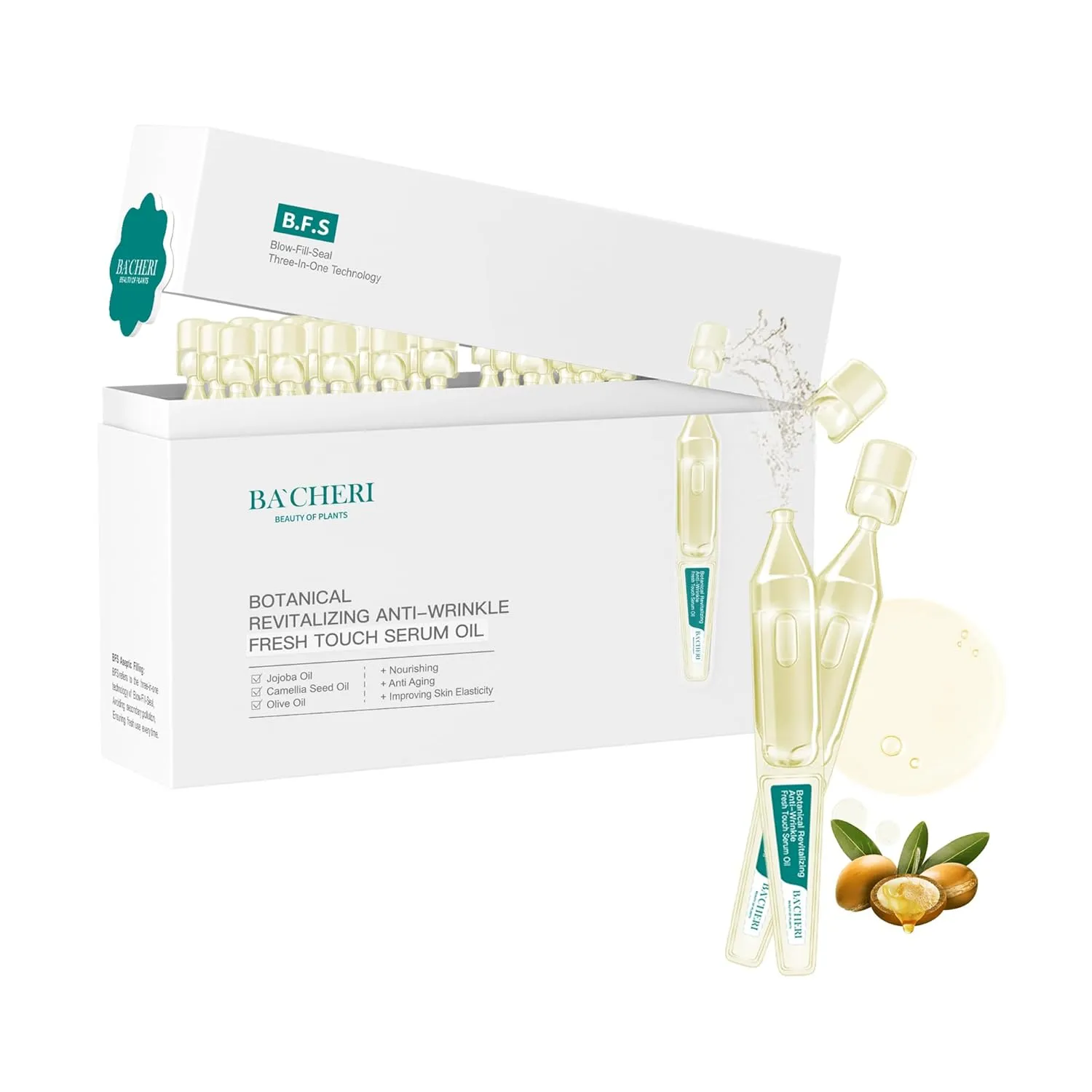 Botanical Revitalizing Face Oil – Natural Formula for Dry Skin & Fine Lines | Ampoules Serum with Olive, Camellia, Squalane | Fragrance-Free, 30 Individual Tubes