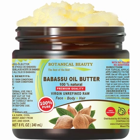 Botanical Beauty BABASSU OIL BUTTER Pure Natural VIRGIN UNREFINED RAW Cold-Pressed 8 Fl oz 240 ml for Face, Skin, Body, Hair, Lip, Nails. Rich in Vitamin E, Vitamin C