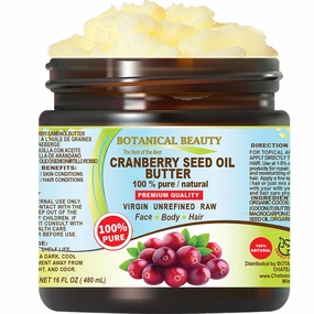 Botanical Beauty CRANBERRY SEED OIL BUTTER 100% Natural, Pure RAW VIRGIN UNREFINED Cold-Pressed 16 Fl oz 480 ml for Face, Skin, Body, Hair, Lip, Nails. Rich in Vitamin C, Omega 3, Omega 6, omega-9