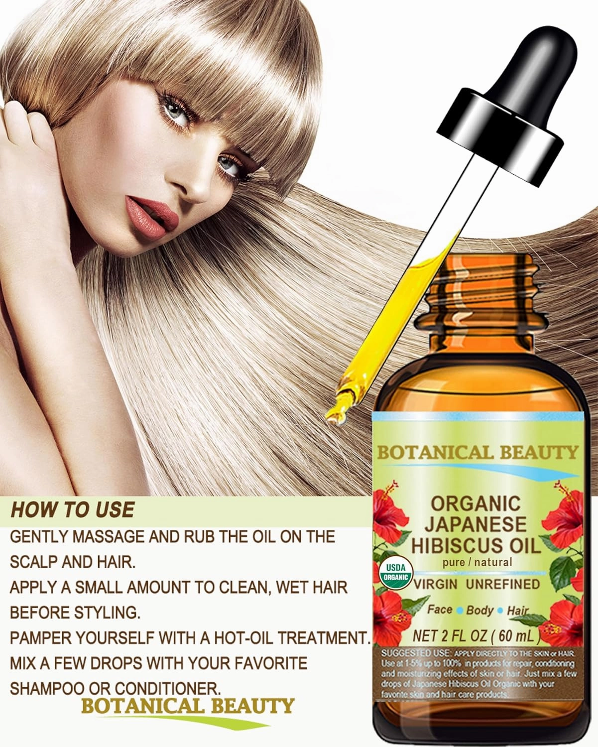 Botanical Beauty Organic HIBISCUS OIL (Hibiscus Sabdariffa) JAPANESE 100 Pure Natural VIRGIN UNREFINED COLD PRESSED Anti Aging, Vitamin E oil for FACE, SKIN, HAIR GROWTH 1 Fl.oz.- 30 ml