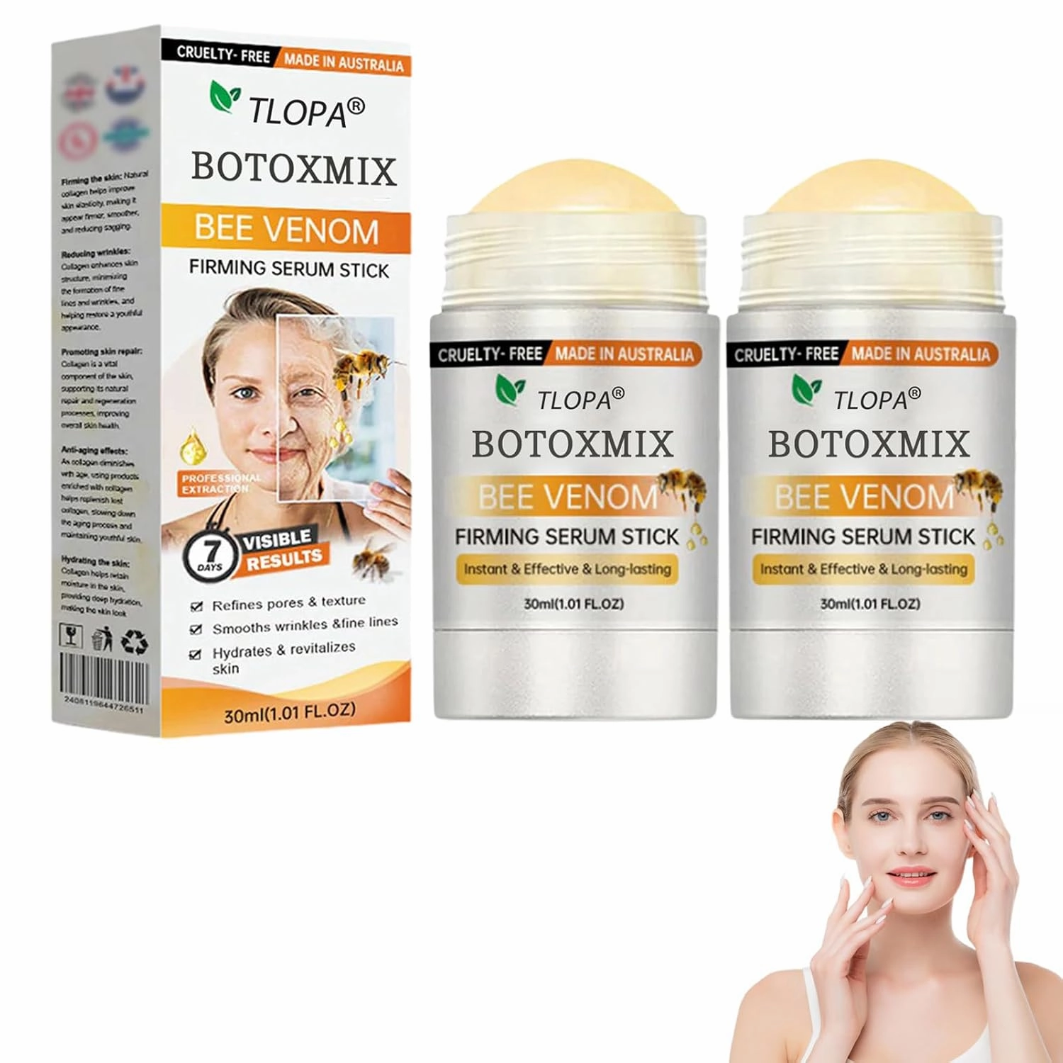 Botox Bee Venom Firming Serum Stick, Retinol Firming Serum Stick, Advanced Firming & Wrinkle-Reducing Cream, Bee Venom Firming Stick, Hydrates & Nourishes Skin for Women & Men (2PCS)