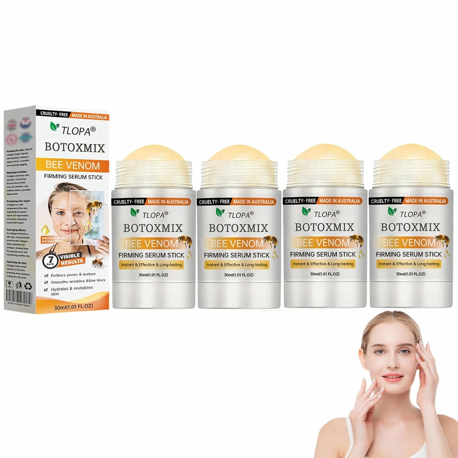 Botox Bee Venom Firming Serum Stick, Retinol Firming Serum Stick, Advanced Firming & Wrinkle-Reducing Cream, Bee Venom Firming Stick, Hydrates & Nourishes Skin for Women & Men (4PCS)