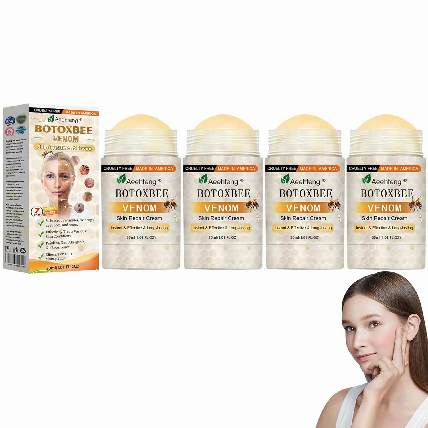 BOTOX Bee Venom Skin Repair Cream, Advanced Botox Bee Venom Firming Serum Stick, Firming & Wrinkle-Reducing Cream, Hydrating, Natural Ingredients Suitable for All Skin Types (4 Bottle)