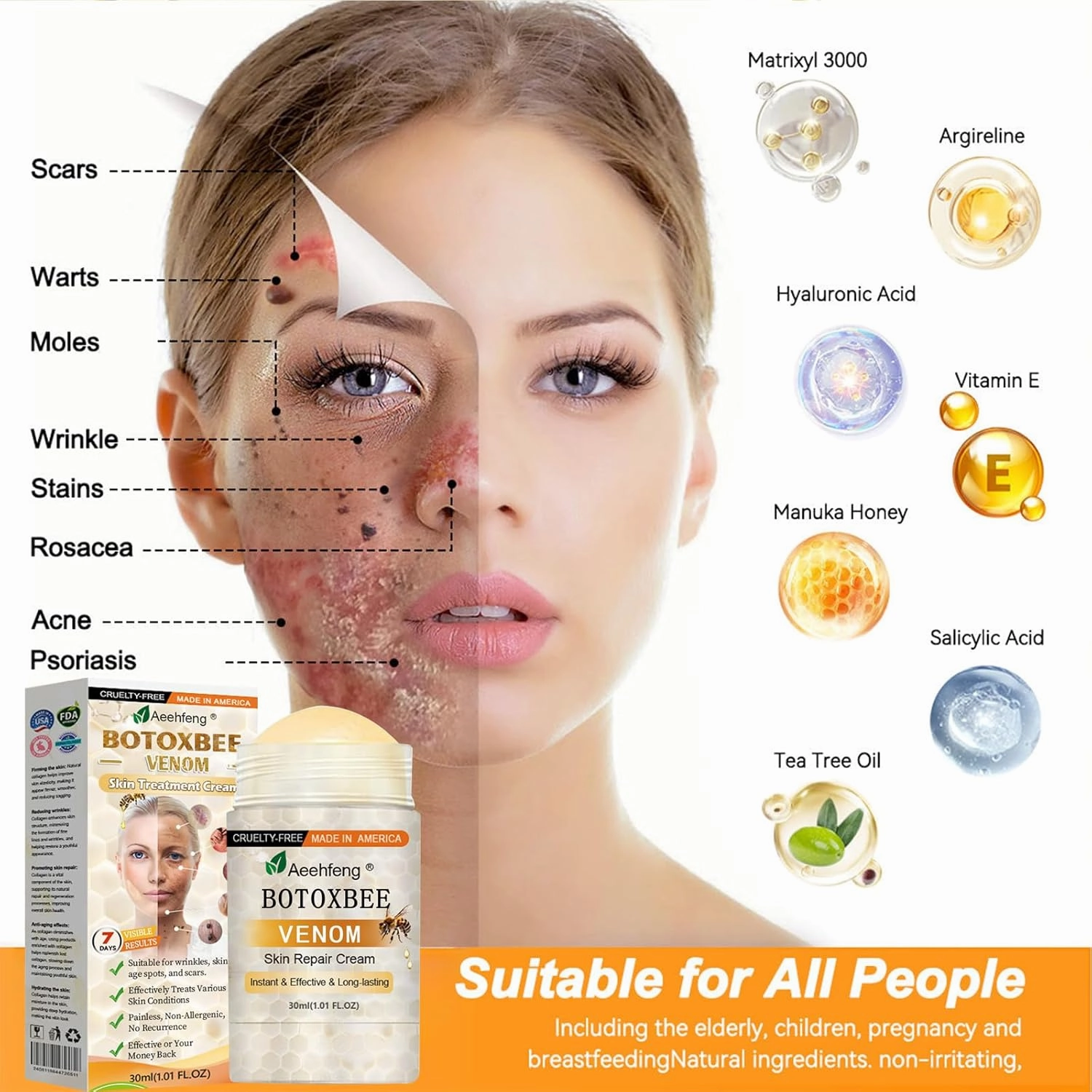 BOTOX Bee Venom Skin Repair Cream, Bee Venom Skin Treatment Cream for Face and Body, Advanced firming & Wrinkle-Reducing cream, Botoxbee venom for All skin Types (2)