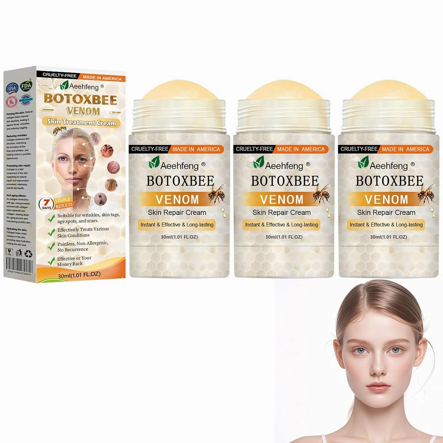 BOTOX Bee Venom Skin Repair Cream, Bee Venom Skin Treatment Cream for Face and Body, Advanced firming & Wrinkle-Reducing cream, Botoxbee venom for All skin Types (3)