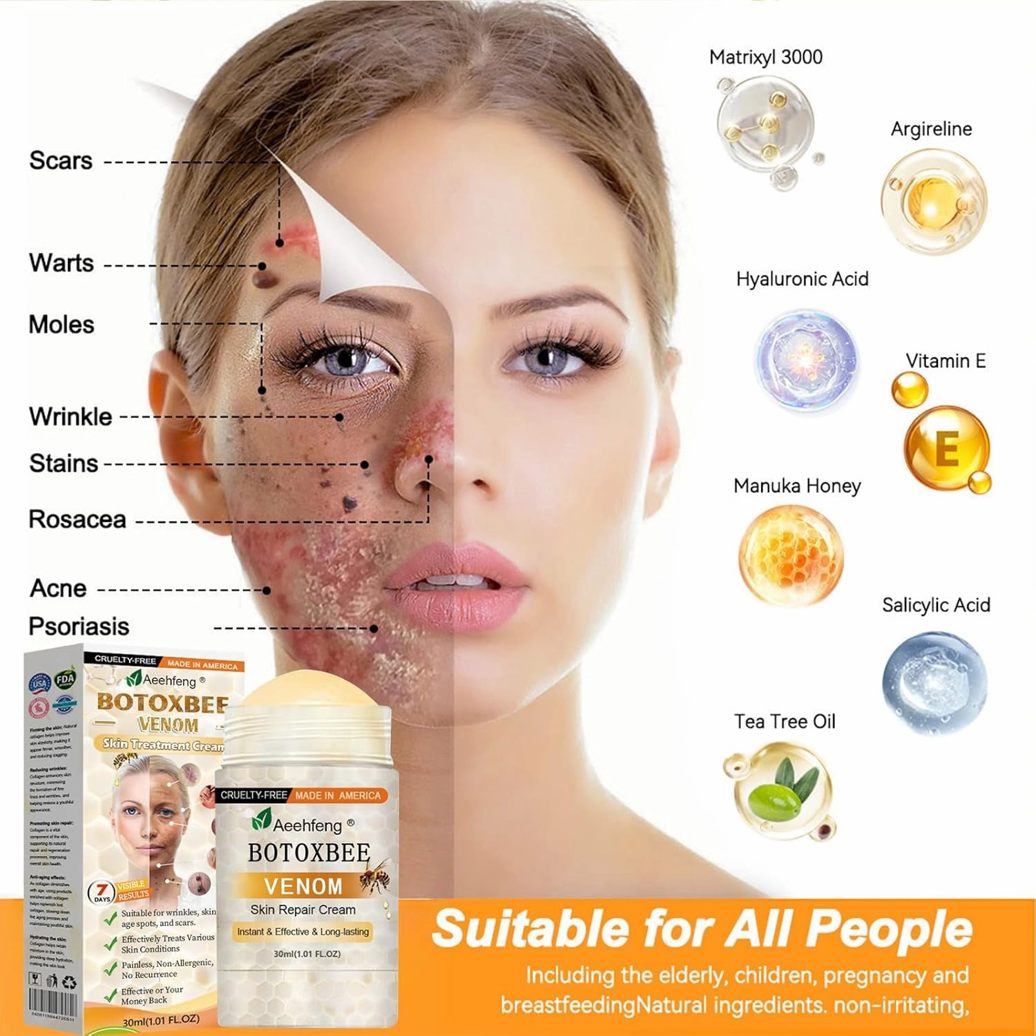BOTOX Bee Venom Skin Repair Cream, Bee Venom Skin Treatment Cream for Face and Body, Advanced firming & Wrinkle-Reducing cream, Botoxbee venom for All skin Types (3)