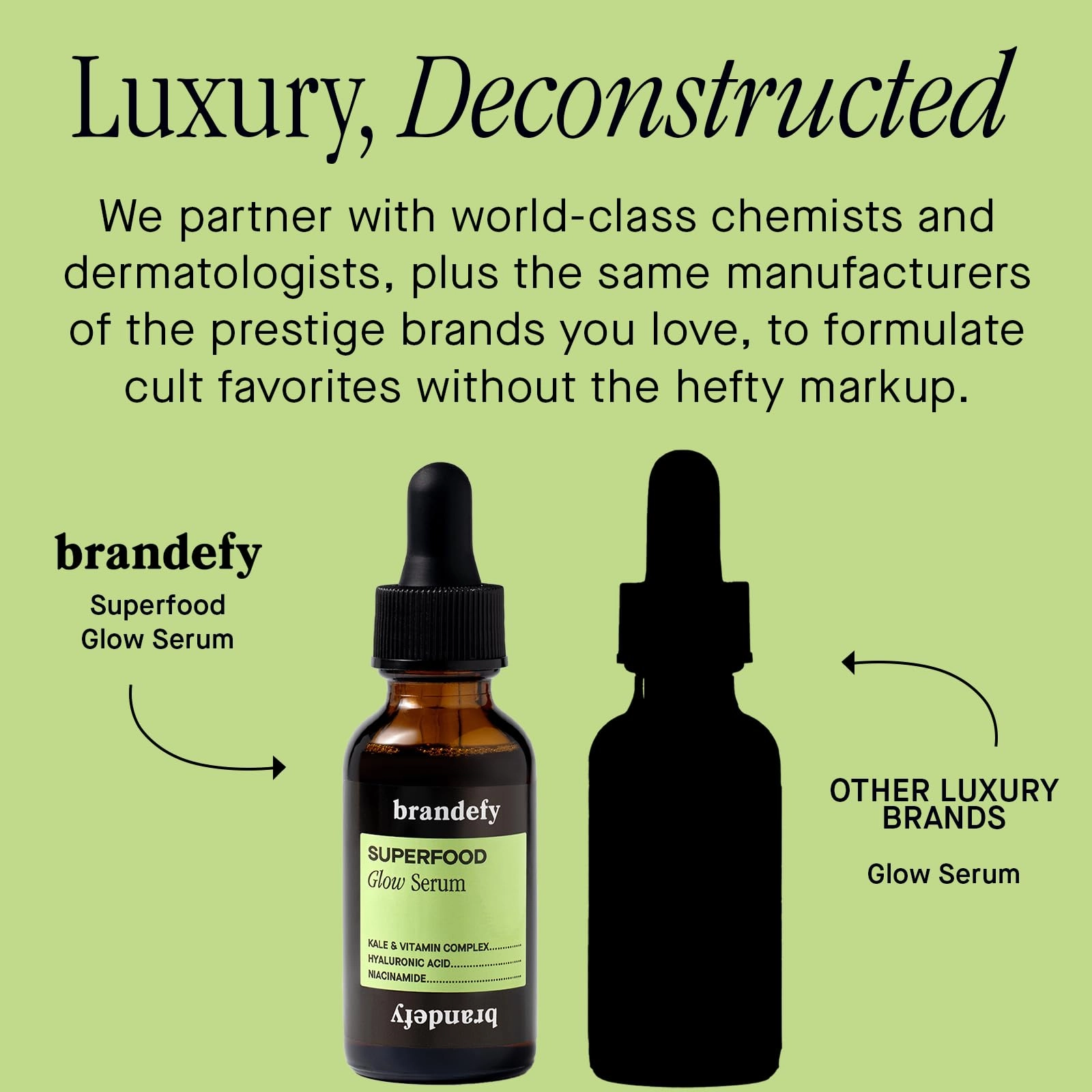 Brandefy Superfood Glow Serum - Kale & Vitamin Complex, Hyaluronic Acid, Niacinamide - Hydrating, Antioxidant Serum for Radiant Skin, Made in the Canada (1 Fl Oz)
