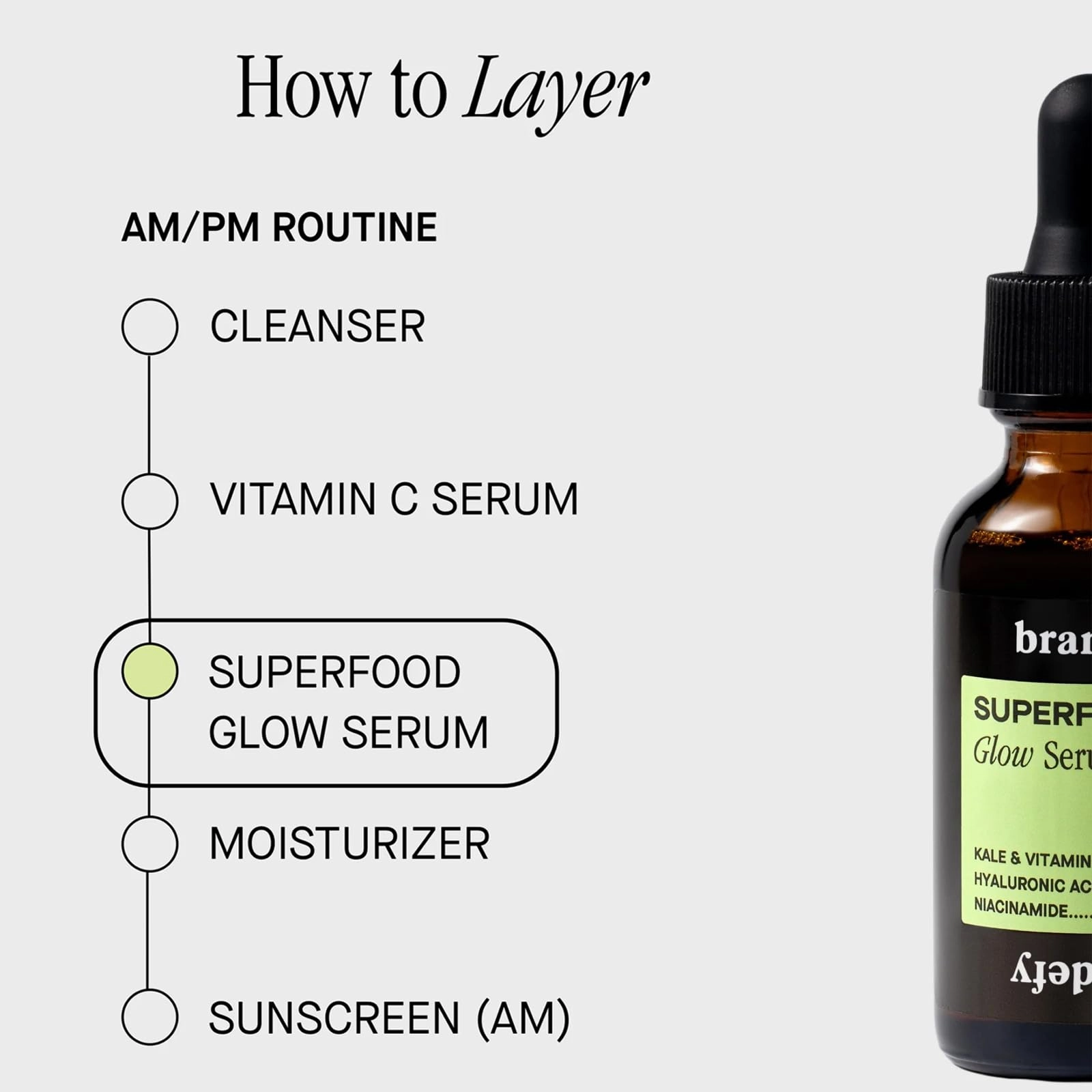 Brandefy Superfood Glow Serum - Kale & Vitamin Complex, Hyaluronic Acid, Niacinamide - Hydrating, Antioxidant Serum for Radiant Skin, Made in the Canada (1 Fl Oz)