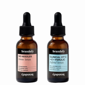 Brandefy Vitamin C Face Serum & No Needles Niacinamide Serum Duo - 15% L. Ascorbic Acid, 0.5% Ferulic Acid   Vitamin E & Hyaluronic Acid - Skin Brightening Serum, Anti-Aging Dark Spot Corrector
