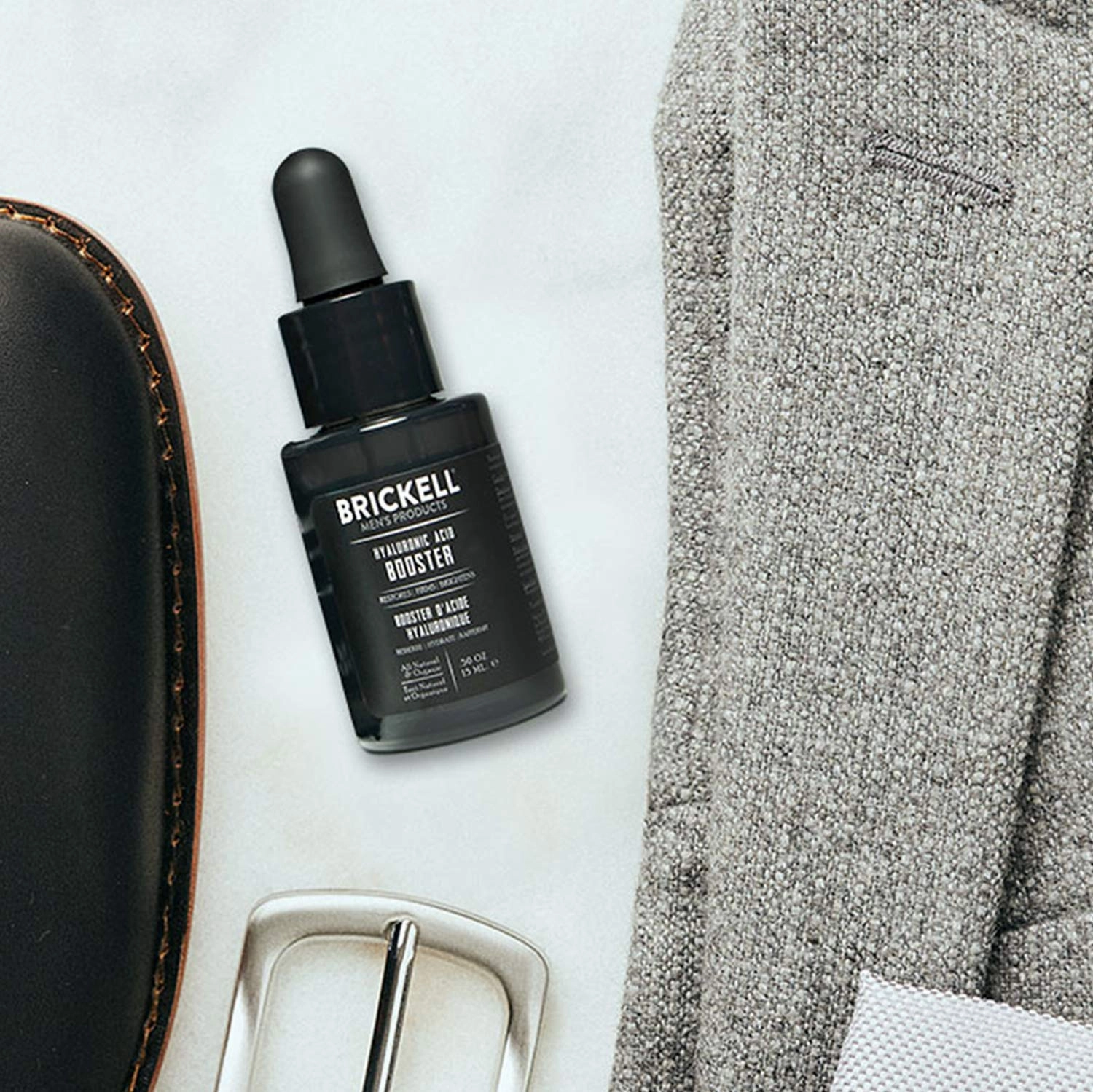 Brickell Men's Hyaluronic Acid Booster Serum for Men, Natural and Organic Hyaluronic Acid Booster for Face to Hydrate and Nourish Skin, Reduce Fine Lines and Wrinkles, Unscented .50 Ounce