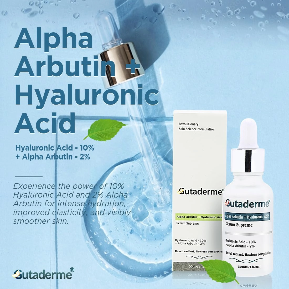 Brightening & Glow Face Serum with Alpha Arbutin 2%   Hyaluronic Acid 10% - Reduces Dark Spots, Fine Lines - Multi-Depth Hydration Serum for Radiant Skin - 1fl. oz