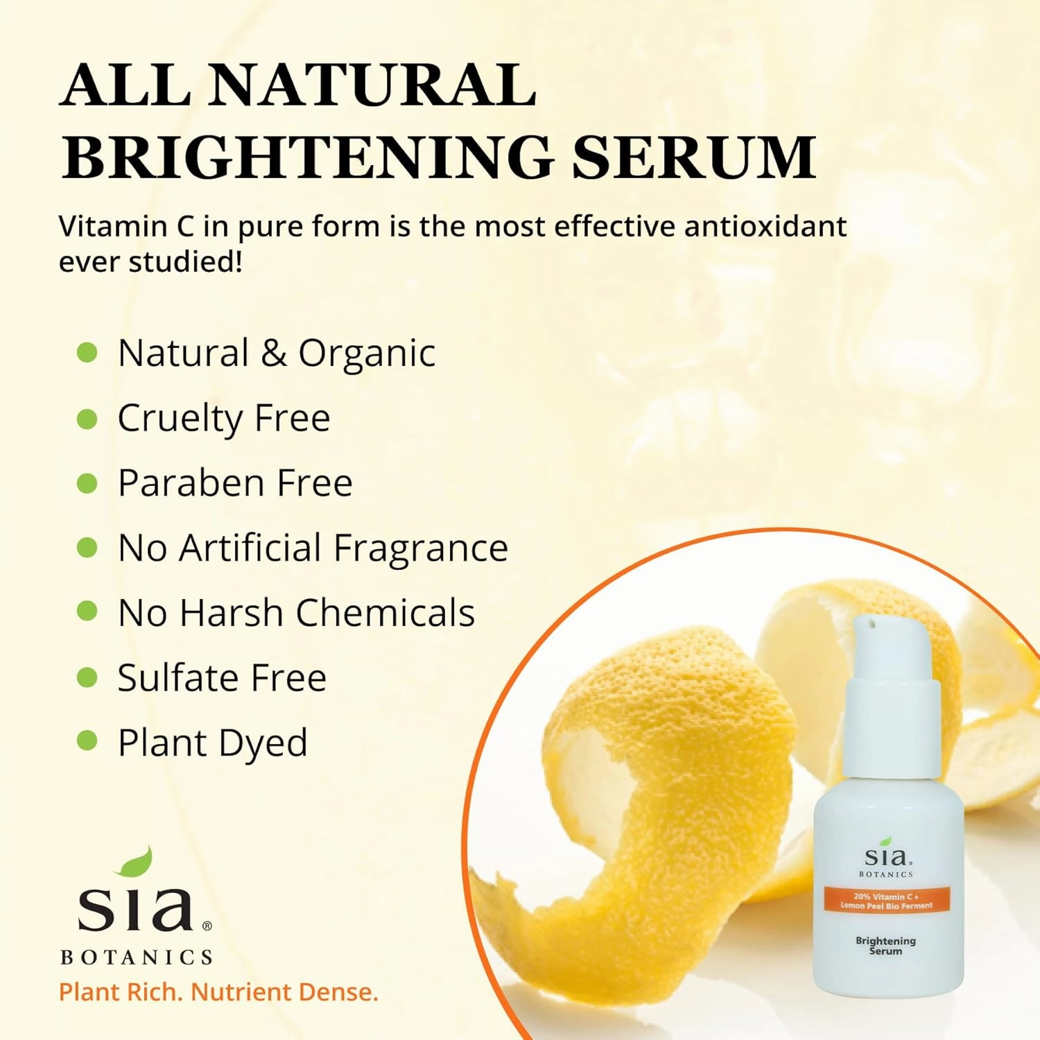Brightening Face Serum (30ml/1oz Porceline Bottle) | Facial Treatment w/Vitamin C, Lemon Peel Bio Ferment, Aloe Vera | Natural, Clean, Botanical Skincare for Women