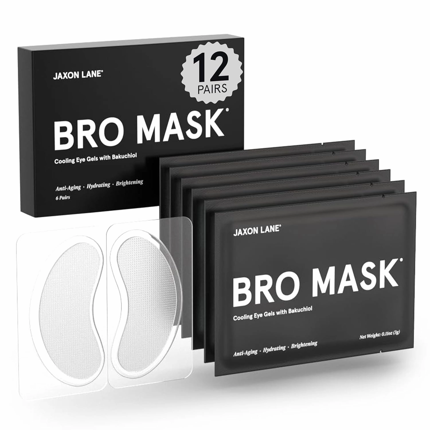 BRO MASK Under Eye Gel Pads: Cooling Eye Patches for Dark Circles and Puffiness | Anti Aging Hydrogel Eye Patch Set   Bakuchiol, Green Tea, Hyaluronic Acid, Caffeine, Niacinamide/Vit B3 (2 X 6 Pairs)