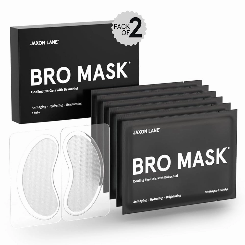 BRO MASK Under Eye Gel Pads: Cooling Eye Patches for Dark Circles and Puffiness | Anti Aging Hydrogel Eye Patch Set   Bakuchiol, Green Tea, Hyaluronic Acid, Caffeine, Niacinamide/Vit B3 (2 X 6 Pairs)