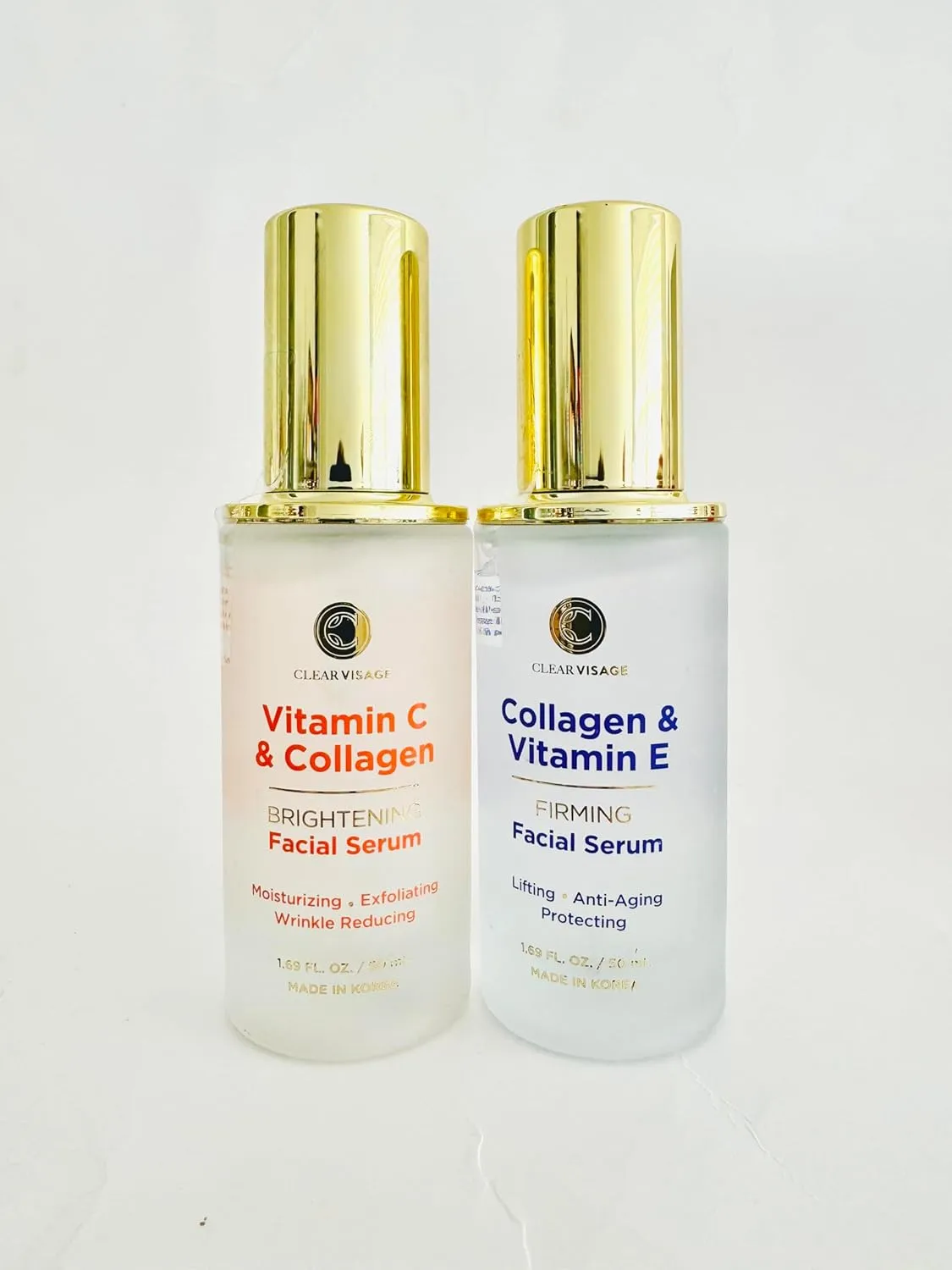 Bundle of Clear Visage Collage &Vitamin E and Vitamin C& Collagen Face Serum, Toralnof 2 items. No Box.