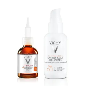 Bundle of Vichy LiftActiv Vitamin C Serum For Face, Brightening Serum   Capital Soleil UV-Age Daily SPF 60, Anti Aging Sunscreen for Face SPF 60, Broad Spectrum Invisible SPF Protection