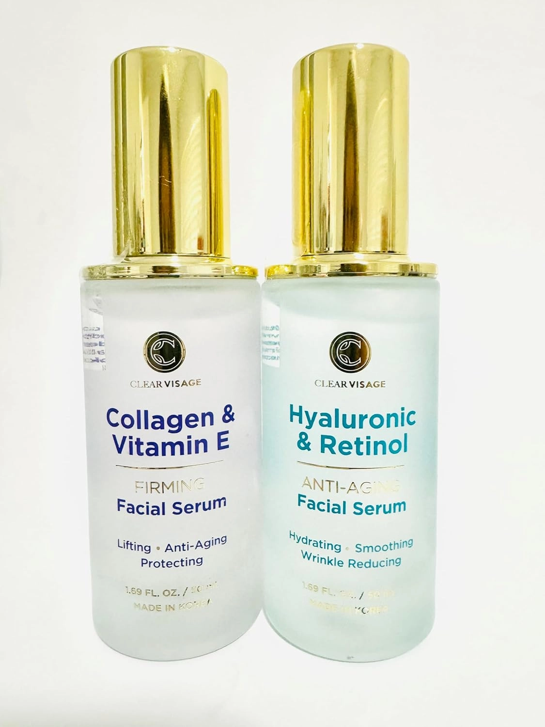 Bundle of ClearVisage Collagen&VitaminE Hyaluronic&Retinol Face Serum, total of 2 items, 1.69FlOz each. No Box