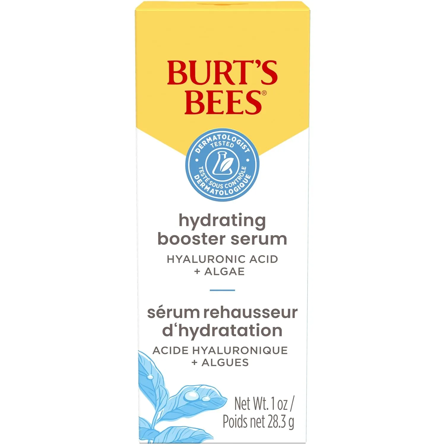 Burt's Bees Hyaluronic Acid Face Serum, Hydrates & Boosts Skin Naturally for Smoother, Glowing Skin Tone, Lightweight, with Algae - Hydrating Booster Facial Serum (1 oz)