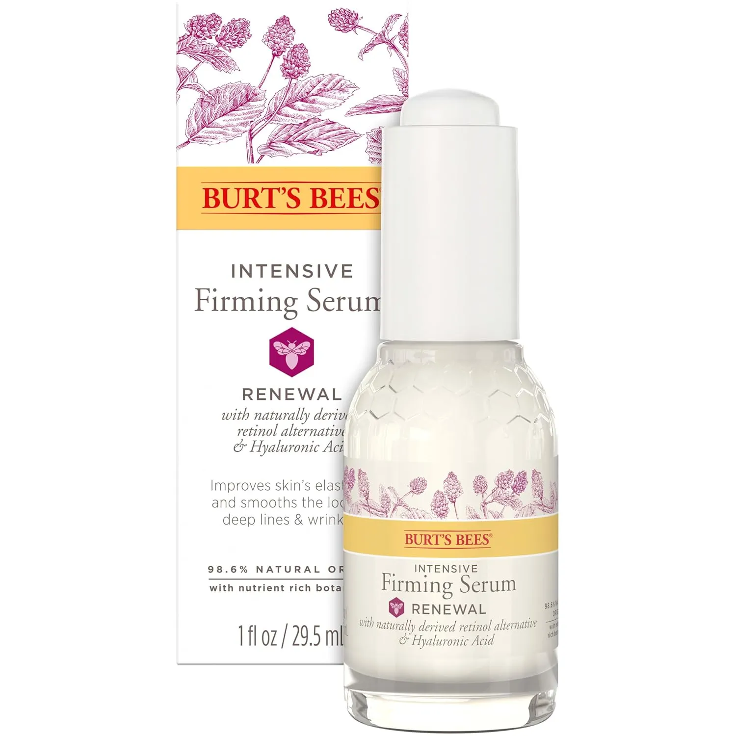 Burt's Bees Renewal Intensive Firming Serum With Natural Retinol Alternative and Hyaluronic Acid, Powerful Natural Anti-Aging Ingredients, 98.6 Percent Natural Origin Skin Care, 1 fl. oz. Bottle
