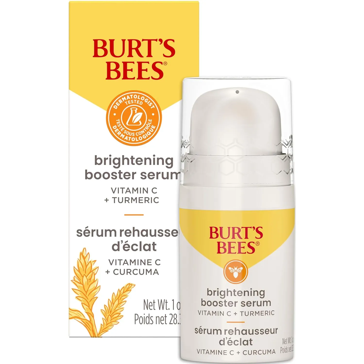Burt's Bees Vitamin C Turmeric Face Serum, Mothers Day Gifts, Brightens Skin & Visibly Reduces Dark Spots, Fine Lines & Wrinkles, Naturally Hydrating, Lightweight - Brightening Booster (1 oz)