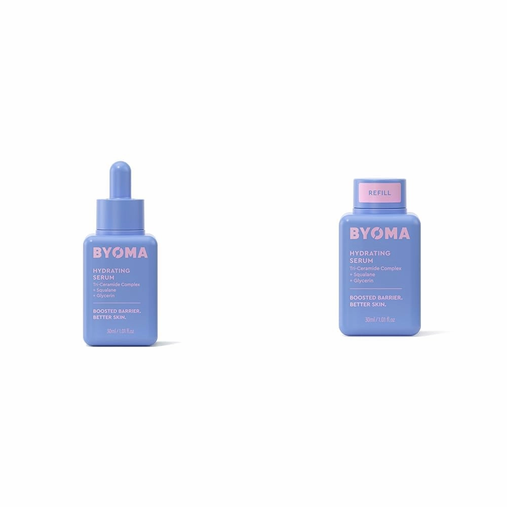 BYOMA Hydrating Serum & Refill Bundle - Moisturizing Facial Serum with Squalane, Glycerin & Ceramides - Hydrating for Glowing, Dewy Skin - 2 x 1.01 fl. oz