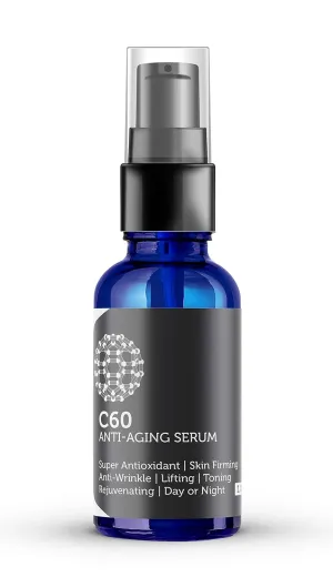 C60 Anti-Aging Face Serum 60ml with Hyaluronic Acid, Plant Stem Cells, Peptides, Vitamins B   C & Anti Aging Wrinkle Complexes for Men & Women Made with Organic Ingredients