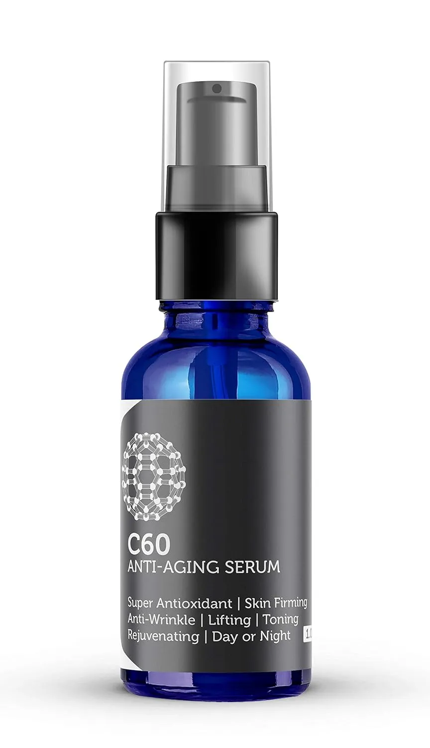 C60 Anti-Aging Face Serum 60ml with Hyaluronic Acid, Plant Stem Cells, Peptides, Vitamins B   C & Anti Aging Wrinkle Complexes for Men & Women Made with Organic Ingredients
