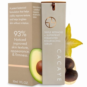 CACAYE Triple Retinoid Superfruit Resurfacing Face Serum, 1 oz, Natural Retinol Alternative Reduces Fine Lines, Puffiness, Wrinkles - Premium Facial Cream with Fermented Botanicals