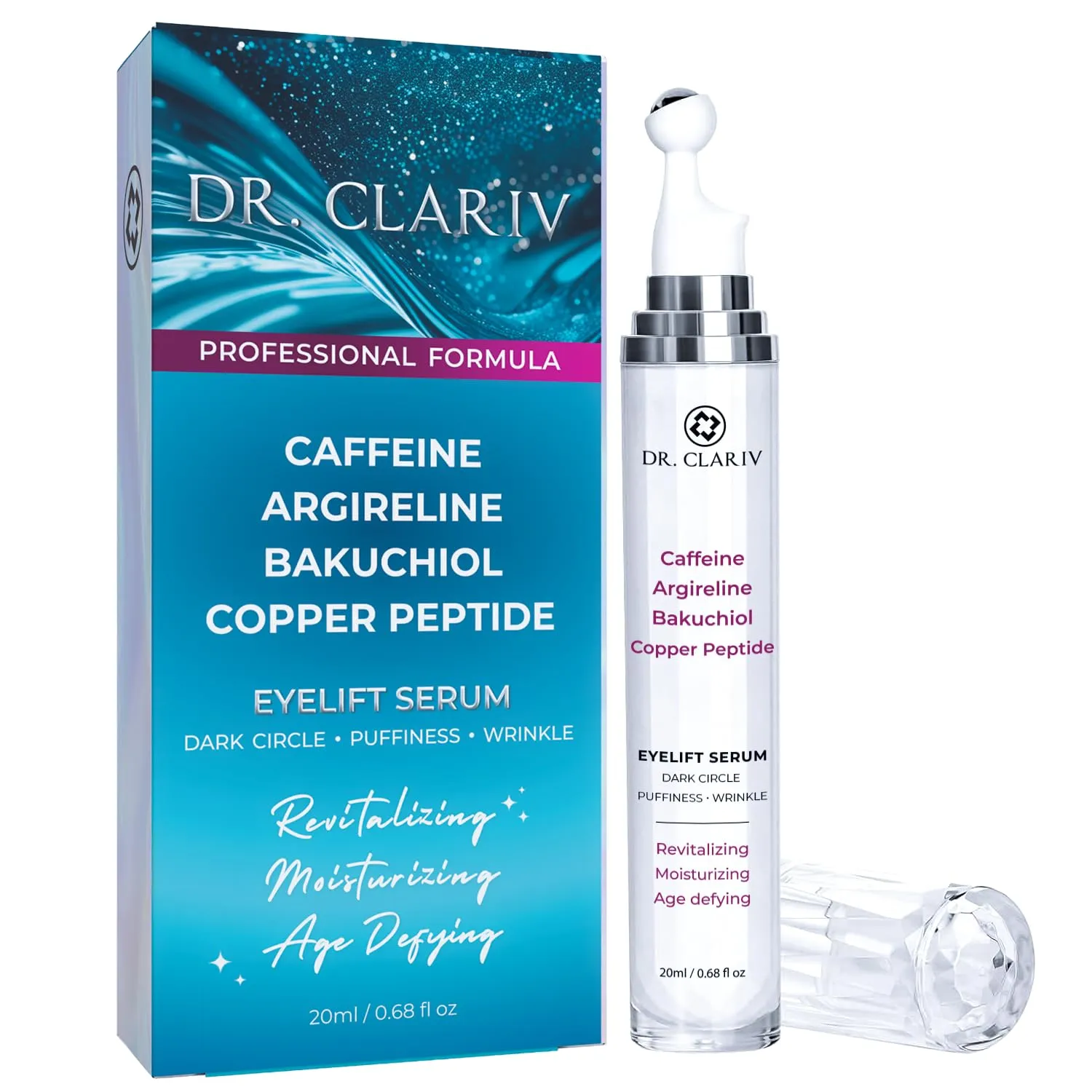Caffeine Eye Serum for Dark Circles, Puffiness & Wrinkles – Anti-Aging Formula with Bakuchiol, Argireline & Copper Peptides – Hydrating Cream for Eye Bags – Men & Women – 20ml/ 0.68 fl oz