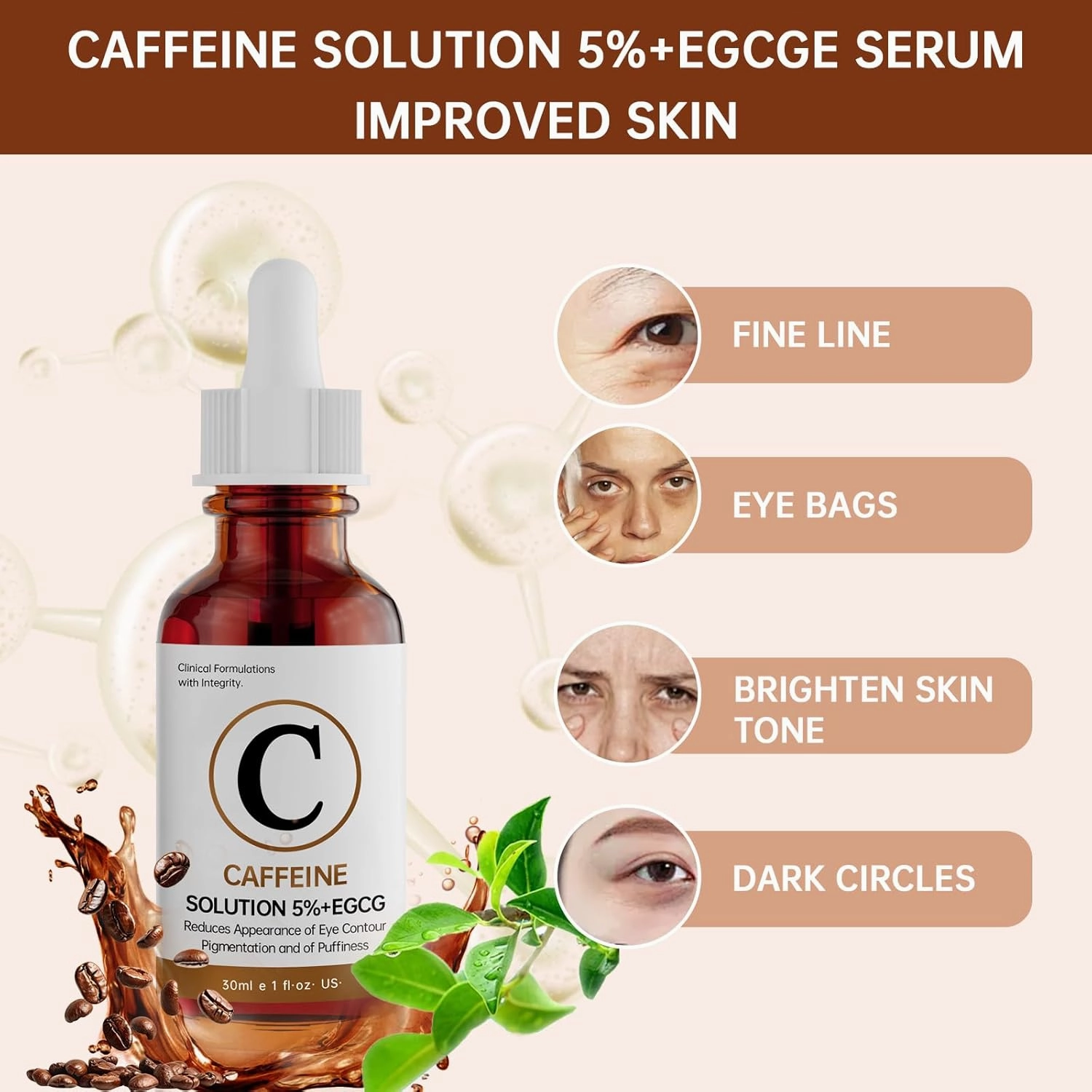 Caffeine Solution 5%   EGCG Eye Serum for Skin Care Caffeine Eye Serum Reducing Puffiness and Dark Circles 30ml