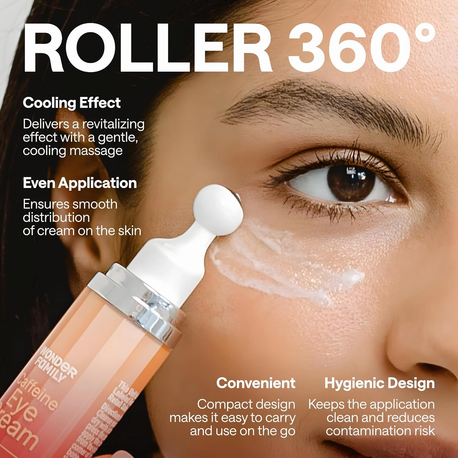 Caffeine Under Eye Cream for Puffiness and Bags Under Eyes - Roller for Puffy Eyes and Dark Circles Under Eye Treatment for Women, Men - Hyaluronic Acid and Niacinamide Serum (2-pack)