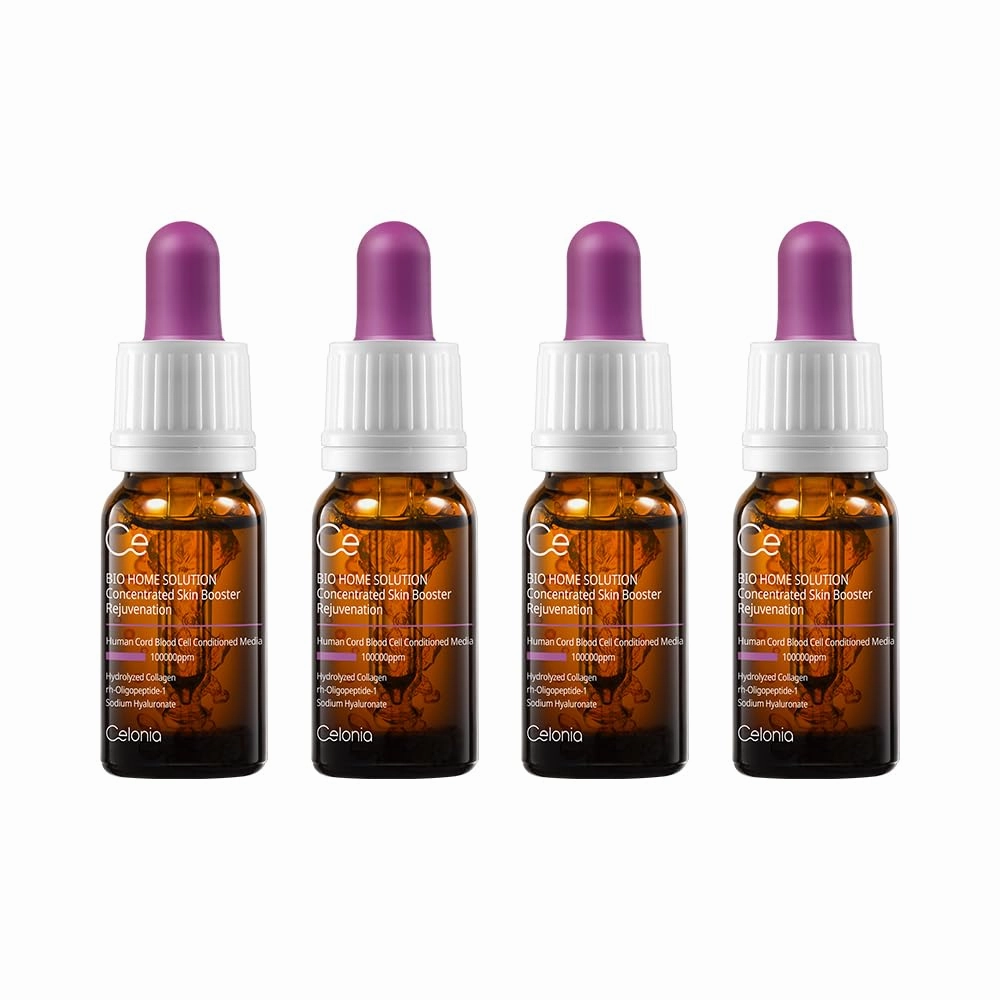 CELONIA Bio Home Solution Concentrated Skin Booster, Bio Stem Cell Ampoule, Korean Anti Aging Serum For Face, Peptides For Fine Line, Wrinkles & Acne Scars, Corrects Dark Spot & Reduce Redness 10ml x4