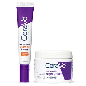 CeraVe Vitamin C Serum and Night Cream Skin Care Set, Brightening Serum with 10% Pure Vitamin C and Night Moisturizer with Peptides, Hyaluronic Acid and Ceramides, 1oz Vit C   1.7oz Moisturizer