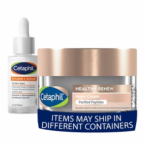 Cetaphil Vitamin C Serum, Dermatologist Tested, 1oz   Healthy Renew Skin Tightening Night Cream 1.7 Oz, Wrinkle Repair Cream for Face with Peptides, For Sensitive Skin, Fragrance Free, Bundle