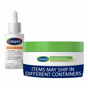 Cetaphil Vitamin C Serum, Fragrance Free, 1oz   Rich Hydrating Night Cream For Face, With Hyaluronic Acid, 1.7 oz, Moisturizing Cream For Dry To Very Dry Skin, No Added Fragrance, Bundle