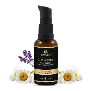 Chamomile Face Serum – Hydrating Vitamin E Face Oil for Glowing Skin with Rosehip, Geranium & Lavender – Vegan Brightening Night Serum for Women & Men – For Dry, Sensitive – 1 fl oz