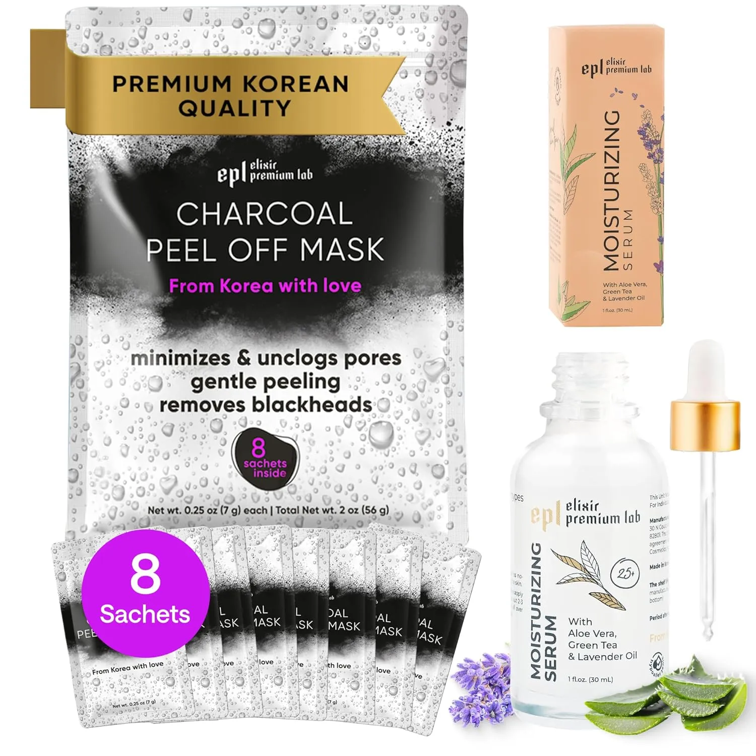 Charcoal Peel Off Mask and Facial Serum - Premium Skincare Bundle - Niacinamide Serum & Korean Charcoal Peel Off Face Mask for Women & Men