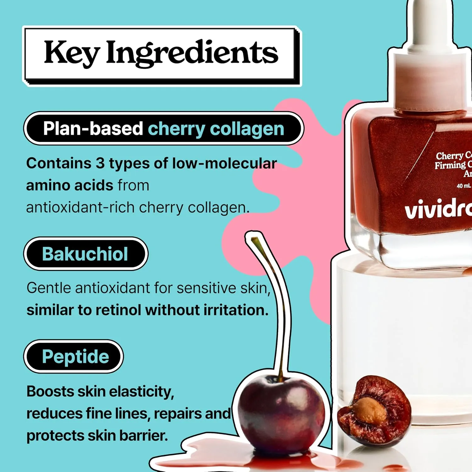 Cherry Collagen Firming Capsule Serum | Korean Anti-Aging Serum for Face with Collagen & Bakuchiol | Glow Skin | Enhances Radiance | Minimizes Fine Lines | Cruelty-Free (40ml, 1.35 fl. oz.)