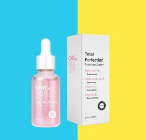 ChicBeauty Total Perfection Serum, organic, premium, anti-aging, brightening, moisturizing, rejuvenating, hyaluronic acid, niacinamide, vitamin C, vitamin E, 1 oz serum