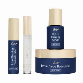 City Beauty Full Body Skincare Solution Set - The Hit List - Line-blurring Wrinkle Filler .25 fl oz, City Lips Plumping Gloss .16 fl oz, Invisicrepe Body Balm 5 fl oz, and UpLift Firming Serum 1 fl oz