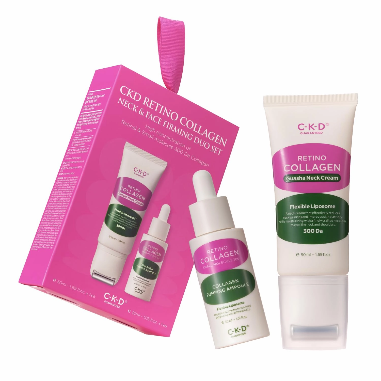 CKD Retino Collagen Gua Sha Neck Cream & Collagen Face Serum Duo Set - Firming, Elasticity, Collagen Boosting, and Deep Moisturizing. Korean Skincare Gift Set for Special Occasions and Daily Use.