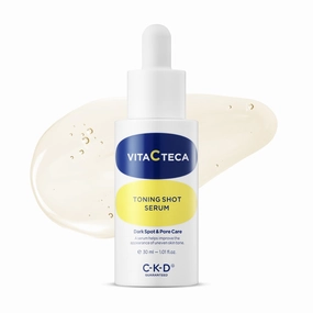 CKD Vita C Teca Toning Shot Serum - Face Serum for Even Skin Tone, Reduces Discoloration, Dark Spots, and Pore Appearance, Vitamin C   Teca, Korean Skincare for Glowing Skin, 1.01 fl oz