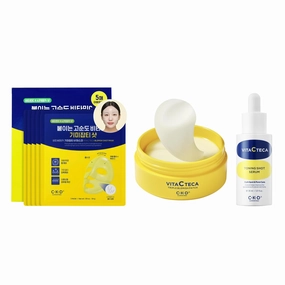 CKD Vitamin C   TECA Radient Skincare Bundle – Hydrogel Mask, Toning Serum & Under Eye Patches for Dark Spots, Blemishes & Uneven Skin Tone – Korean Skincare