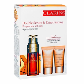 Clarins Paris Age-Defying Set: Face Double Serum 50ml Extra Firming Day& Night Cream 15ml Each Eye Serum 0.9ml, 4-Pack