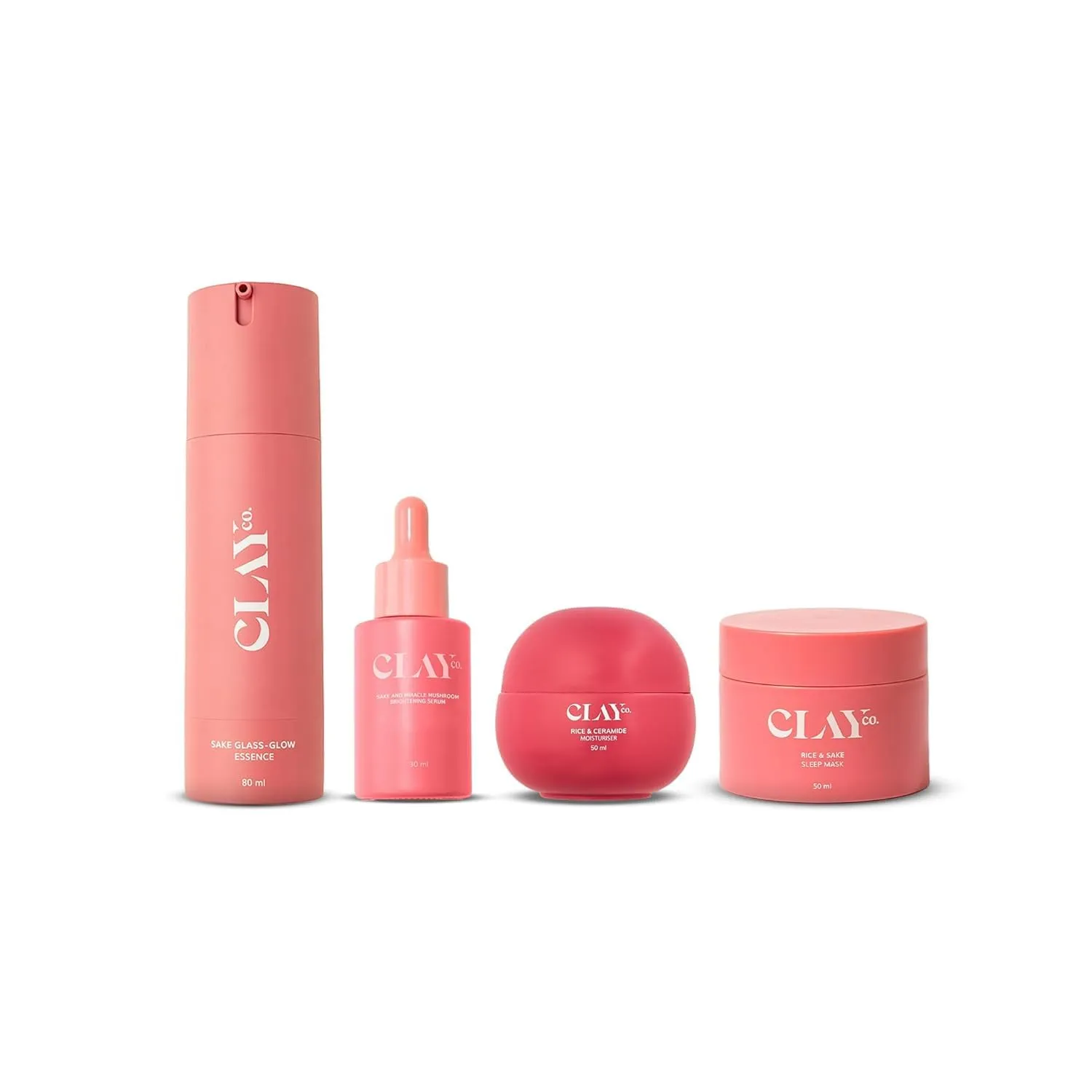 Clay-Co Mochi-Mochi Hydrating Ritual | Japanese Skincare Routine | Advanced Beauty Serum, Sake Glass-Glow Essence, Rice & Sake Sleep Mask & Tsubaki Matcha Moisturizer
