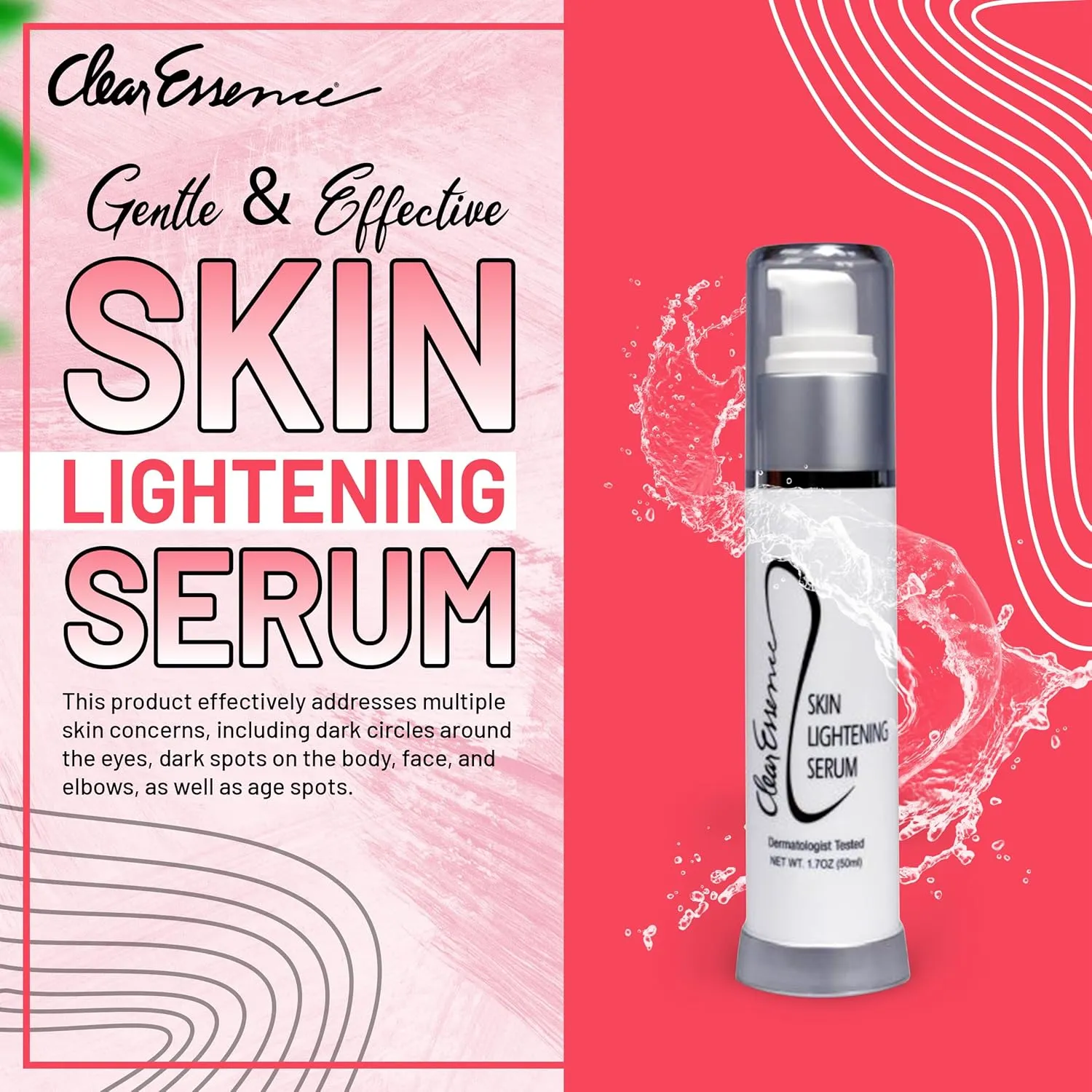 Clear Essence Platinum Hydroquinone-Free Skin Lightening Face Serum - 1.7 Oz | Brightening & Discoloration Correcting Serum | Dark Circle, Wrinkle, & Brightening Serum - Dark Spot Remover for Face