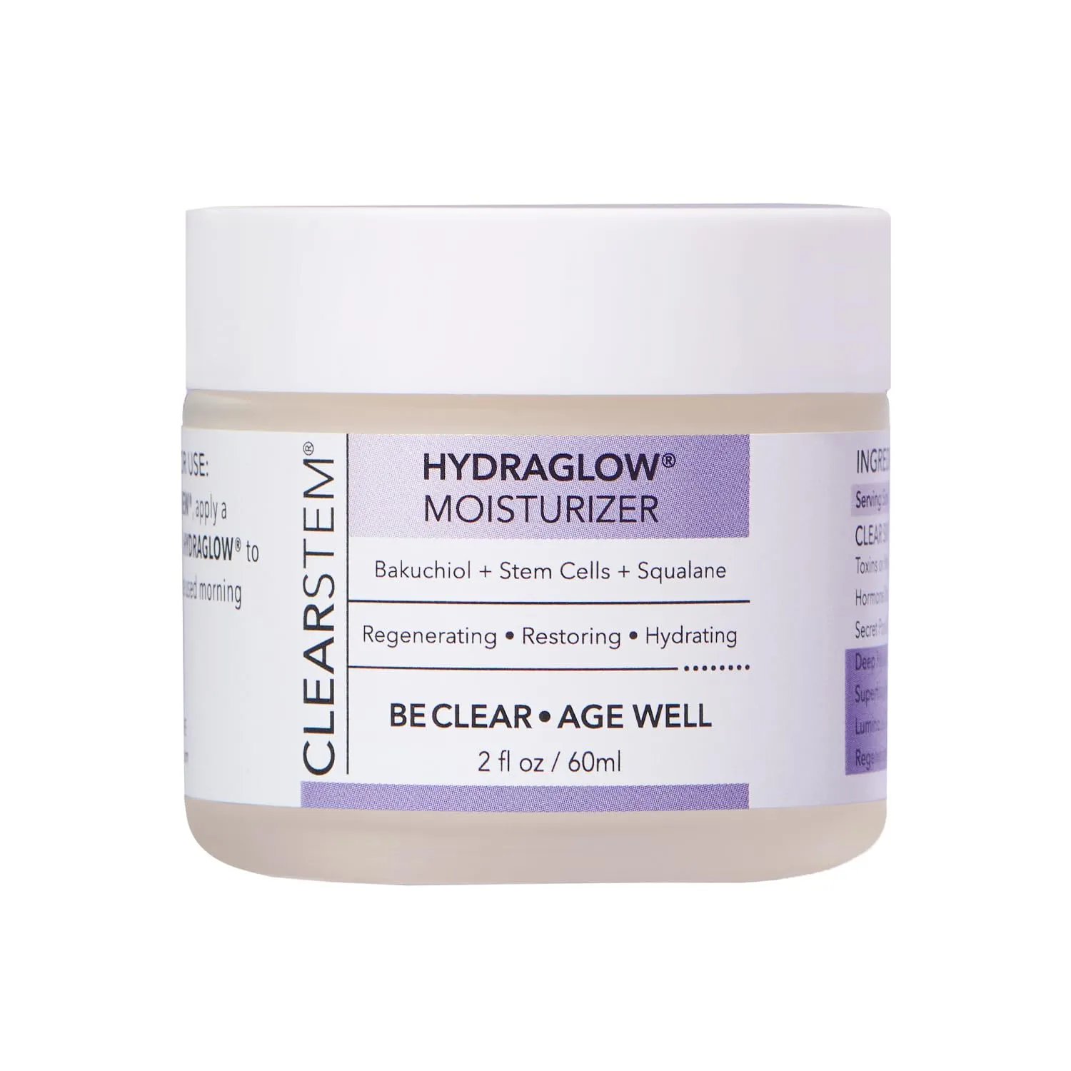 CLEARSTEM - HYDRAGLOW Stem Cell Moisturizer - Bakuchiol   Squalene - Youthful Skin Face Moisturizer - All Skin Types - Facial Skin Care Products - Vegan, Gluten Free, Cruelty Free - 2 fl oz / 60ml