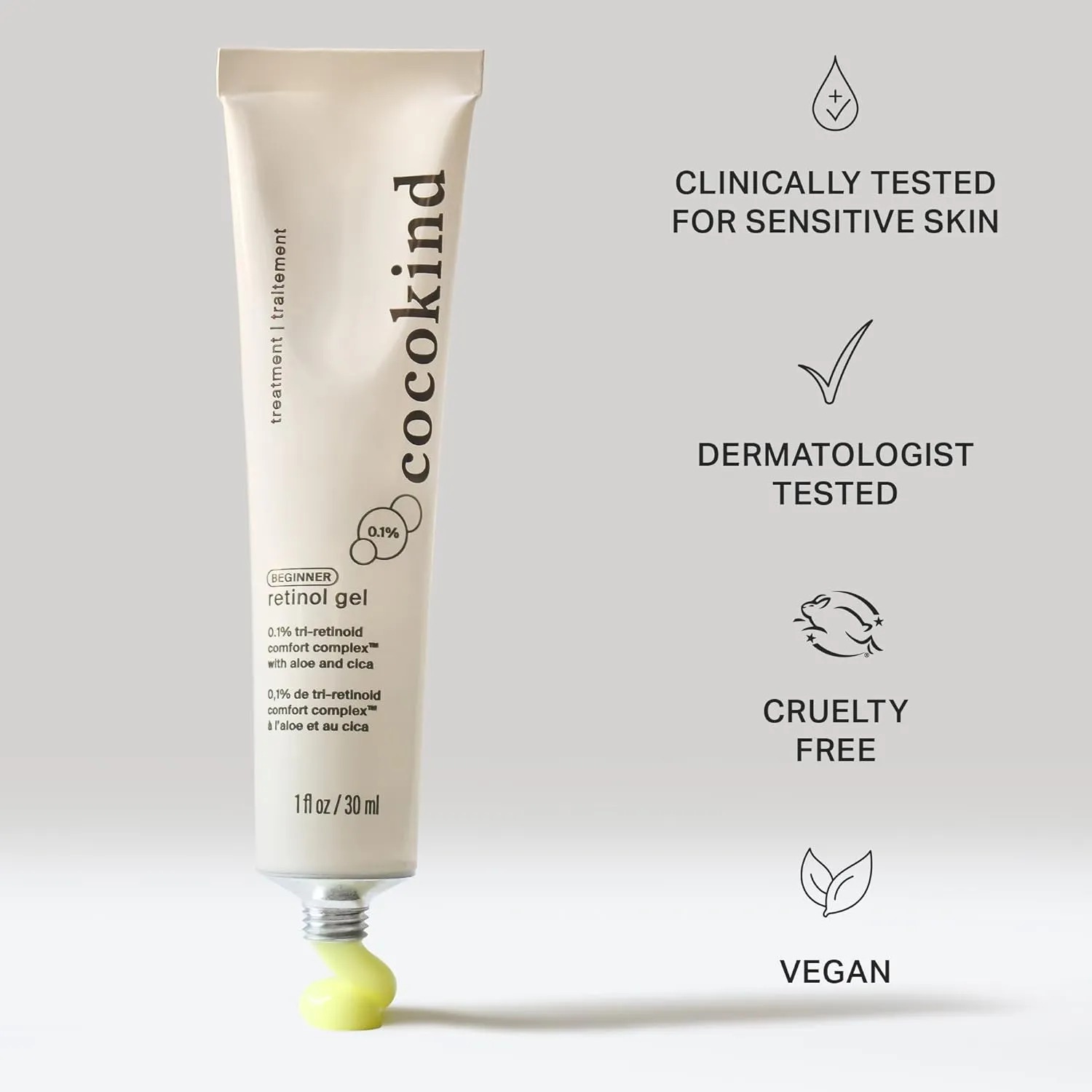 Cocokind Beginner Retinol Gel 0.1%, Improve the Appearance of Fine Lines and Uneven Texture without Irritation, Aloe and Cica to Prevent Dryness, 1 fl oz