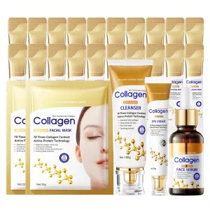 Collagen Skincare Set Mother's Day Gifts for Mom - Anti-Aging Skin Care Set - Face Care Set for Women Hydrating Nourishing - Facial Kit with Cleanser,Serum,Eye Cream,Facial Mask, Firming Smoothing